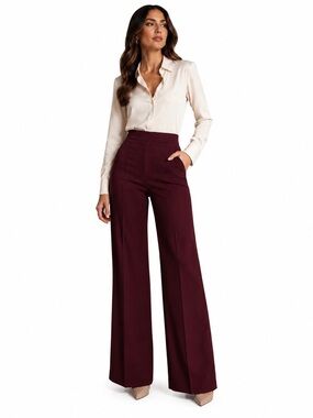Wine Wide Leg Dress Pants Legging Style High Waist Elegant Trousers Size S
